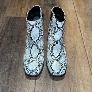 Mix No. 6 Black and White Snake Print Ankle Boots